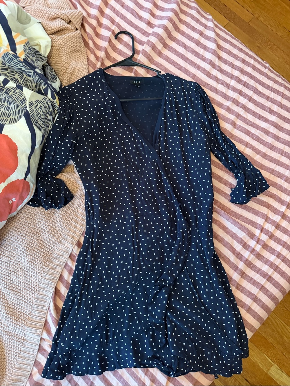 LOFT Navy Polka Dot Wrap Dress/romper